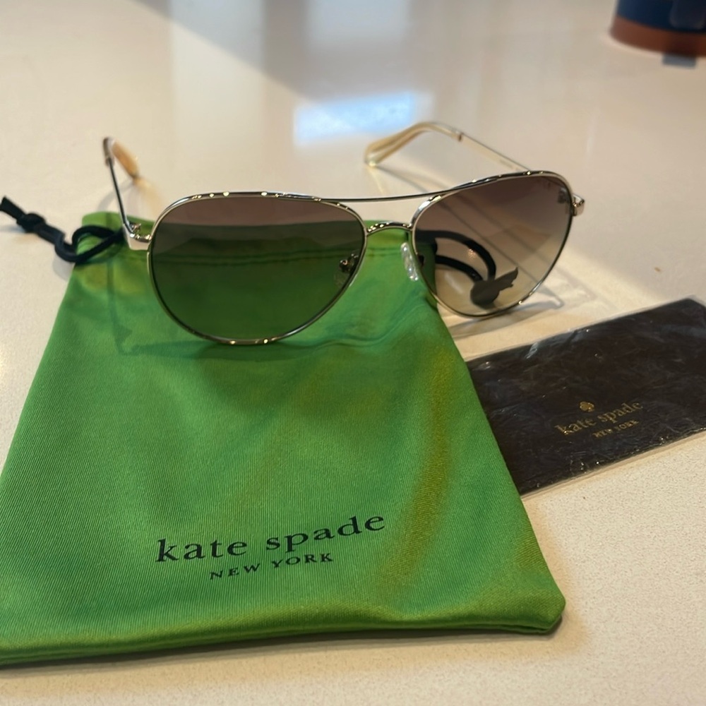 🆕 NWOT Kate Spade Emmaline Aviator Sunglasses, Silver Metal Frame